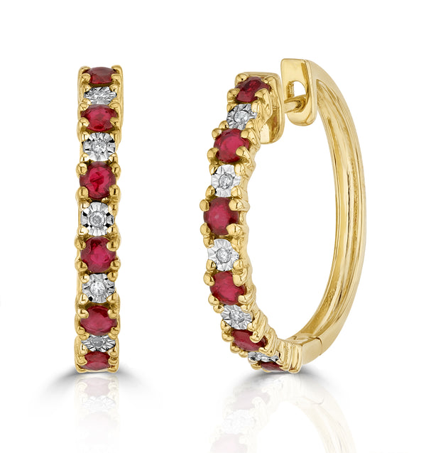 Stellato Ruby 0.86ct And Diamond 9K Gold Earrings